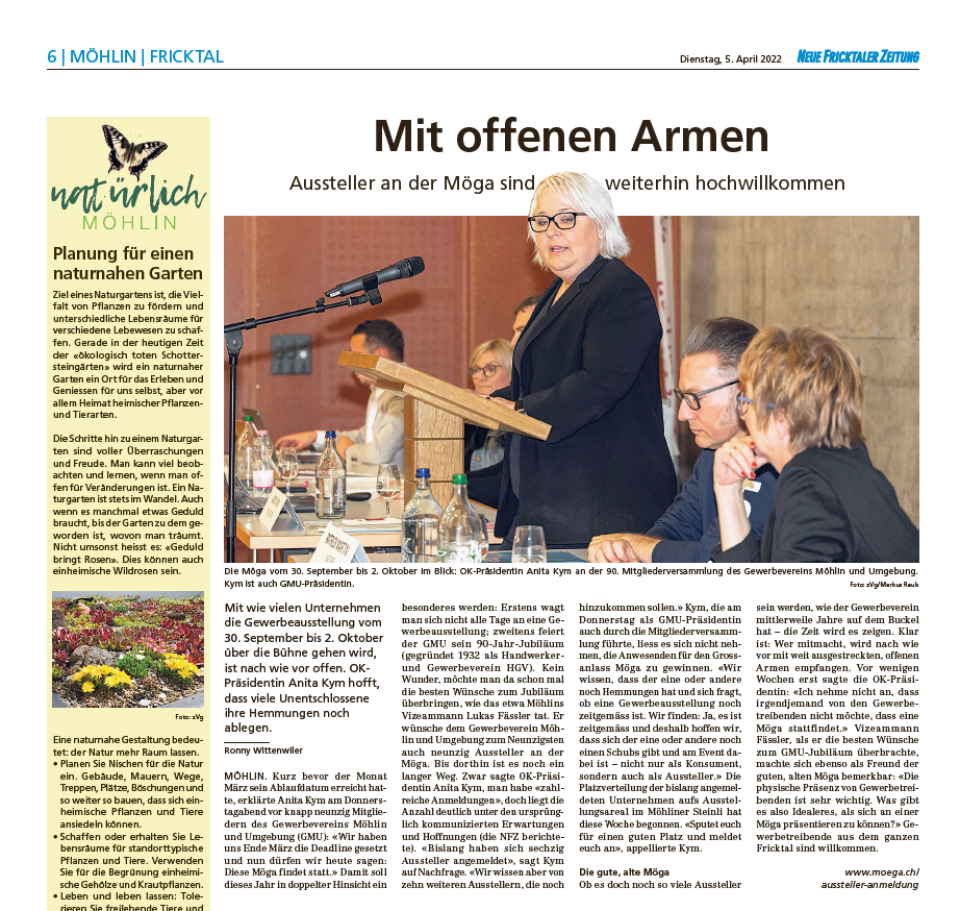 Die Mga vom 30. September bis 2. Oktober im Blick: OK-Prsidentin Anita Kym an der 90. Mitgliederversammlung des Gewerbevereins Mhlin und Umgebung. Kym ist auch GMU-Prsidentin. Foto: zVg/Markus Raub